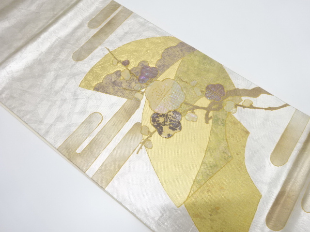 JAPANESE KIMONO / ANTIQUE FUKURO OBI / SILK / KINSAI / SHELL INLAY / UME